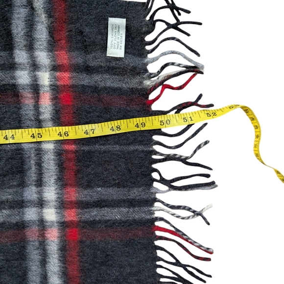 Women’s 100% CASHMERE Grey Red White Plaid Preppy Scarf - Picture 6 of 7